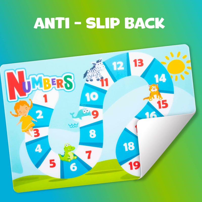 Hapinest 6 Pack Reusable Non Slip Educational Placemats for Kids & Toddlers, Learning Mat with Alphabet Numbers & US Map - Image 4